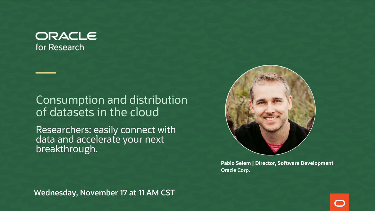There’s no data like open data. Join us at <a href="/Supercomputing/">SC26</a> on November 17, at 11 AM CST, to hear from Pablo Selem, <a href="/OracleCloud/">Oracle Cloud</a> Software Development Director <a href="/OracleResearch/">Oracle for Research</a>, about connecting your research with important datasets in the cloud. bit.ly/3ERKsWM