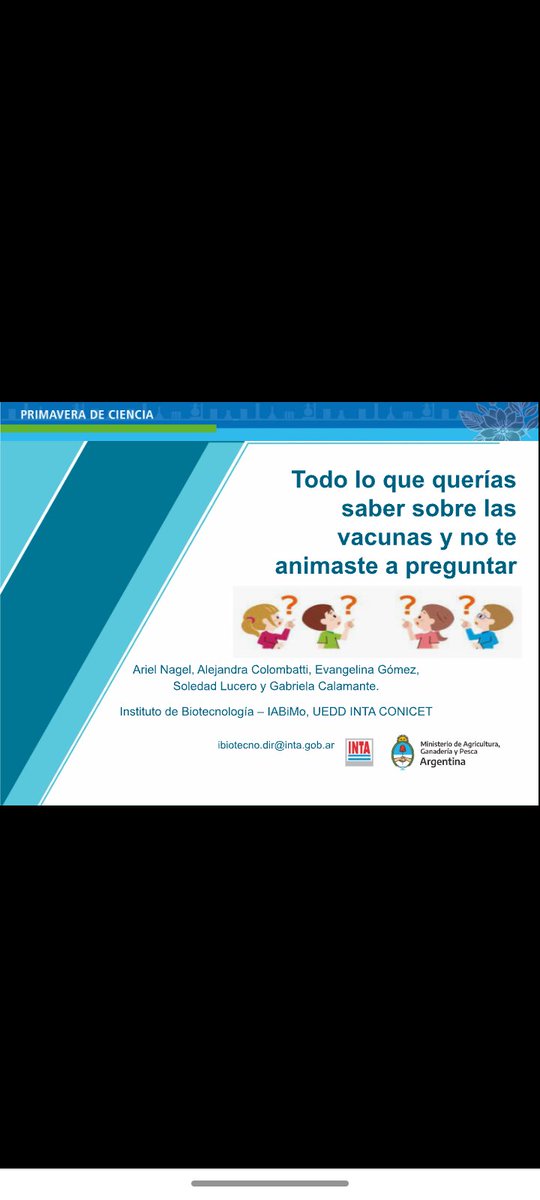 Querés saber más sobre las vacunas escuchando a científicxs que trabajan en el <a href="/iabimo/">IABIMO</a> ??? Prendete a las 10:45hs a youtube.com/watch?v=Y2YIWx… @CienciasInta <a href="/intaargentina/">INTA</a> <a href="/INTAInforma/">INTA Informa</a>
