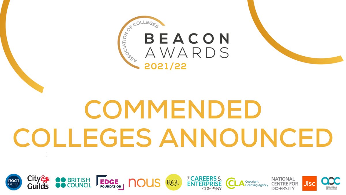 Congratulations to the colleges that have met the AoC Beacon Standard 2021/22 in the @cityandguilds Award for College Engagement with Employers category. 

*South Eastern Regional College ( 
@S_ERC )

* Coleg Gwent ( @coleggwent )

 #AoCBeacons 2021-22