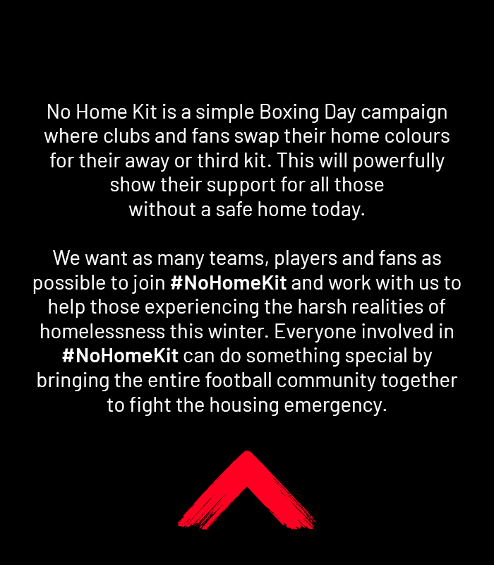 📢 You may have seen lots of discussion in the news, and on social media, about our new #NoHomeKit campaign yesterday.

We want to use the positive power of football this Christmas to raise awareness of homelessness.

Read our statement 👇