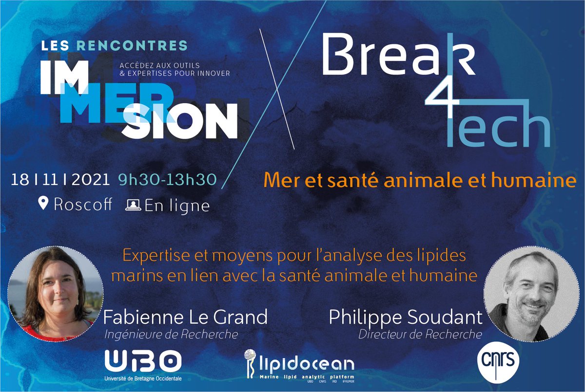 L'événement croisé #RencontreImmersion X #Break4Tech "Mer et santé animale et humaine" 🧪 du 1️⃣8️⃣ novembre sera l'occasion de découvrir des #plateformes de #recherche et leurs #expertises et services associés.