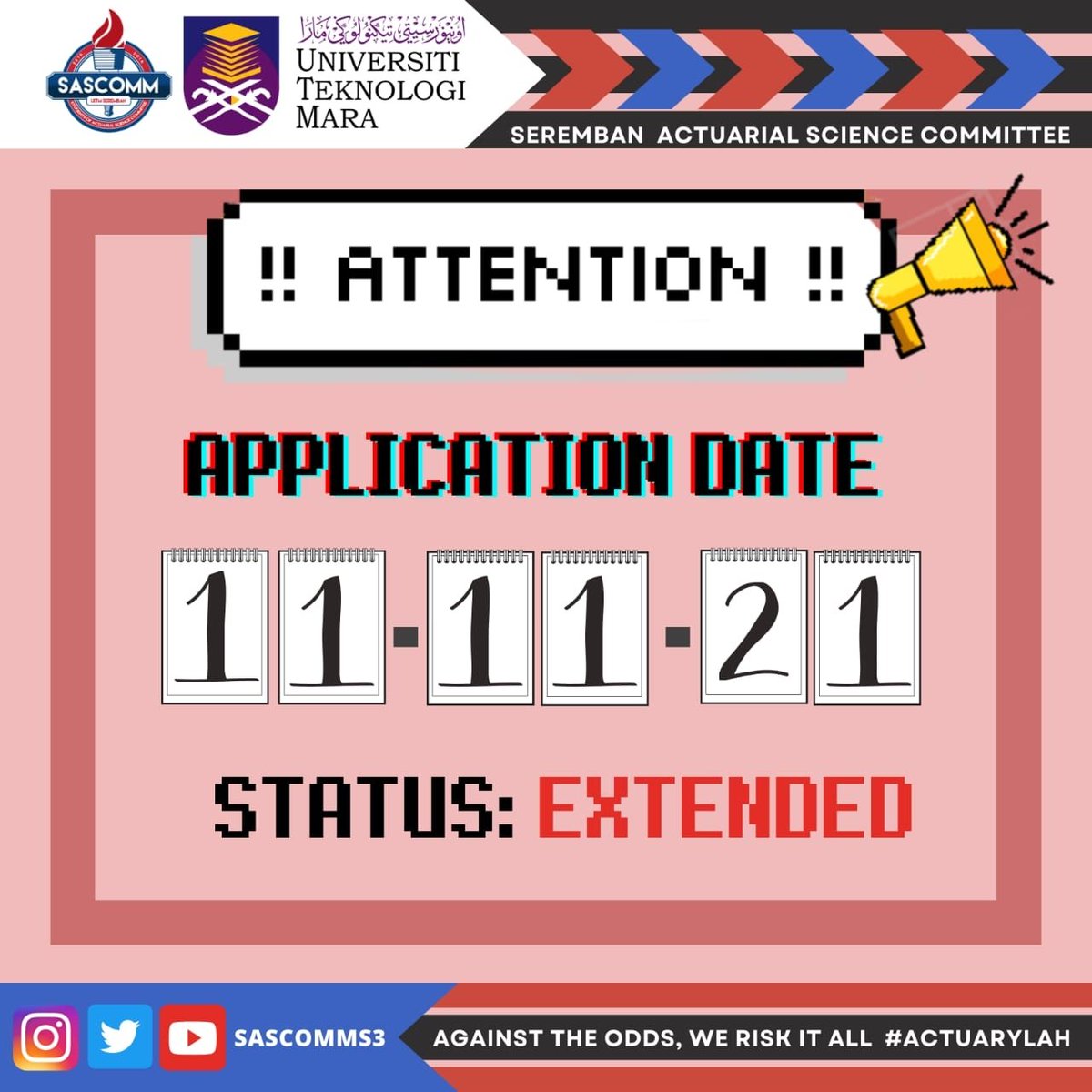sascomms3's tweet photo. 👉🏻 We highly welcome anyone who wishes to improve themselves and serve for the community

👉🏻 The deadline for the application is on * Thursday 11/11/2021 11.59pm*

👉🏻 Please remind that there will be *interview* session for the candidates. https://t.co/2h3fSuTr16