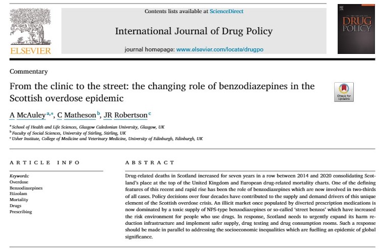 'Street benzos' are playing a significant part in the rise of drug-related deaths in Scotland. <a href="/arjmcauley/">Andrew McAuley</a> et al. consider an important question in this recent <a href="/ijdrugpolicy/">International Journal of Drug Policy</a> paper - how do we reduce the risk of harm for people taking benzodiazepines? What do you think? 🤔