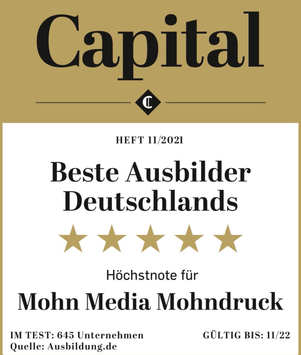 Zum 4ten Mal in Folge wurden wir bei #mohnmedia mit einem Spitzenplatz unter den besten Ausbildungsbetrieben Deutschlands bedacht. Eine Top Leistung der Kollegen auf die wir stolz sein können. #oneBPG