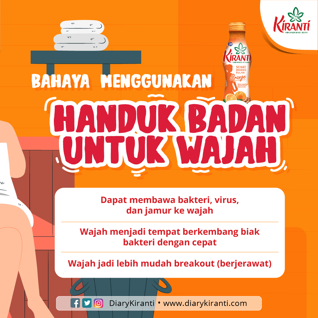 Hayo, kamu pernah gini juga nggak, Ladies? Memang, pakai satu handuk untuk badan dan wajah jauh lebih praktis dan mudah, tapi ternyata kurang baik lho untuk kulit wajahmu. Sebab, bakteri di badan bisa saja menempel di wajah hingga menyebabkan wajah mu berjerawat.