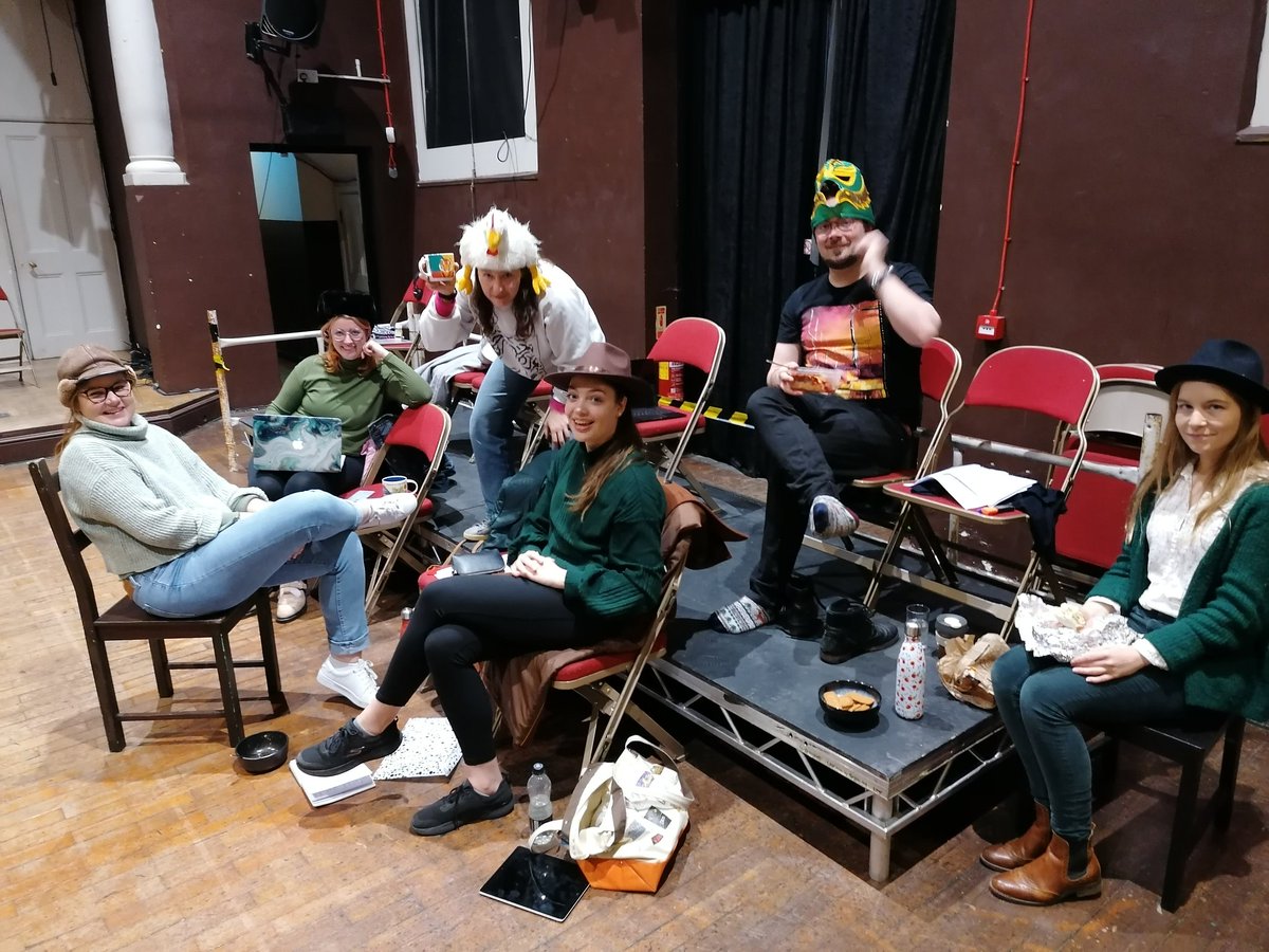 fdtheatre's tweet photo. First day of rehearsals at #Cats! The musical. Oh no, due to a spelling error, we are now doing #Hats! The musical 😭 The cast is blissfully unaware. 3&amp;4 and 7&amp;8 Dec @SpaceArtsCentre #SingingFish https://t.co/Co30cZztvb