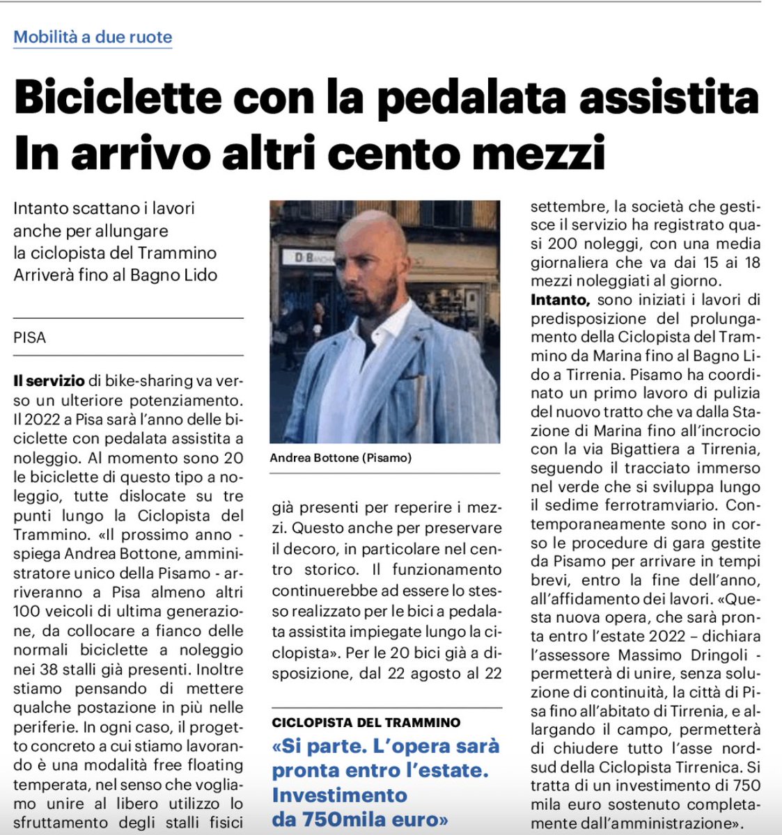 Pisamo2's tweet photo. Biciclette con la pedalata assistita In arrivo altri cento mezzi
da @qn_lanazione #pisa https://t.co/8a8yadtAp4