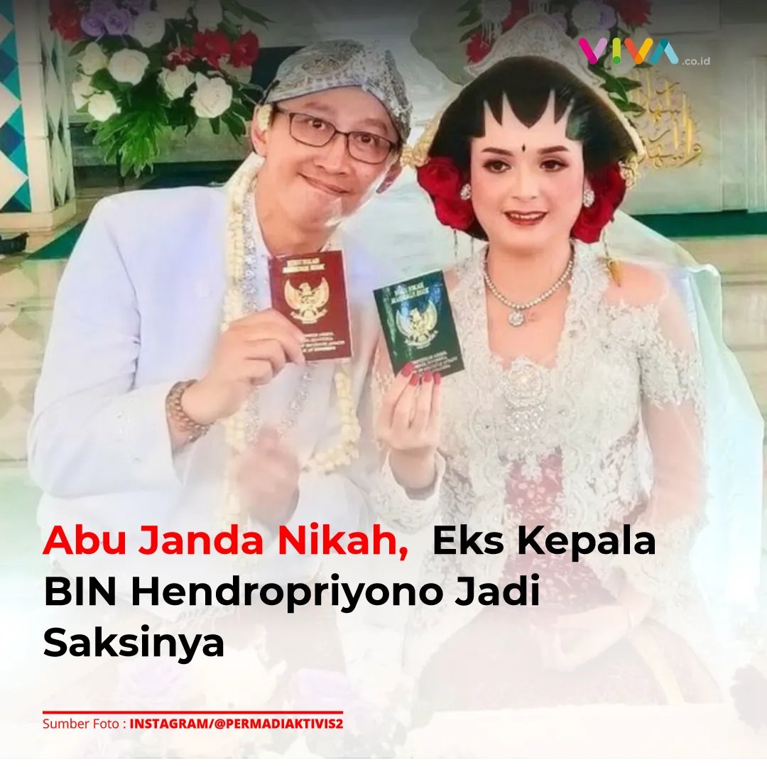 VIVAcoid's tweet photo. Kabar bahagia datang dari pegiat media sosial Permadi Arya alias Abu Janda. Dia mengumumkan telah menikah dengan Wynona Riesa pada Senin 8 November 2021 kemarin.

https://t.co/MVu5YJCnqi https://t.co/TLqkvZfggL