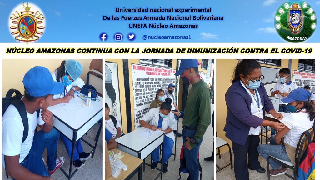 AmazonasNucleo1's tweet photo. UNEFA #Nucleoamazonas1 continúa con las jornadas de Inmunización contra el COVID-19 para garantizando las clases presenciales seguras.    @Unefa_Ven @Unefa_Ve  @angiolillofp   @NelsonT16249597 https://t.co/y4CTuaGsmG