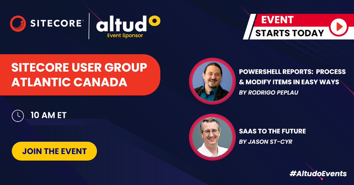 GoAltudo's tweet photo. Event Alert:
The much-awaited Atlantic Canada @Sitecore User Group Meetup, sponsored by @GoAltudo begins today. Registrations open for the last few hours. Book your slot now: https://t.co/ZJrHjyGijg

#Sitecore #SitecoreCommunity #SitecoreUserGroup #SUGAC #AltudoEvents https://t.co/MZcWHTtPmC