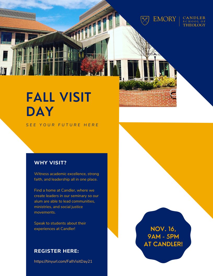 candleradm's tweet photo. Curious about life at #Candler🕯️? Join us for Fall Visit Day🍁🍂 on Nov. 16 on campus! #InatCandler #seminary #theology
🔗Register here: https://t.co/8SUBegJxGz https://t.co/URe5MLq4d7