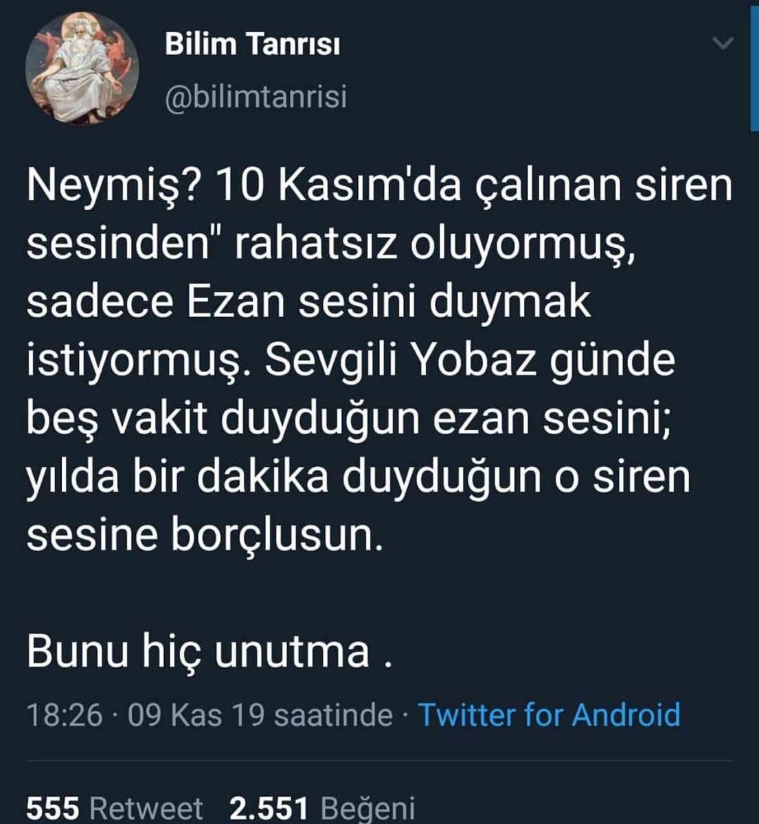 Günde 5 vakit duyduğun Ezan Sesini yılda 1 dakika duyduğun #Siren 
sesine borçlusun . Sevgi’li Yobaz
Muhteşem bir kapak olmuş 👏👏

 #10Kasım #kalbimizdesin