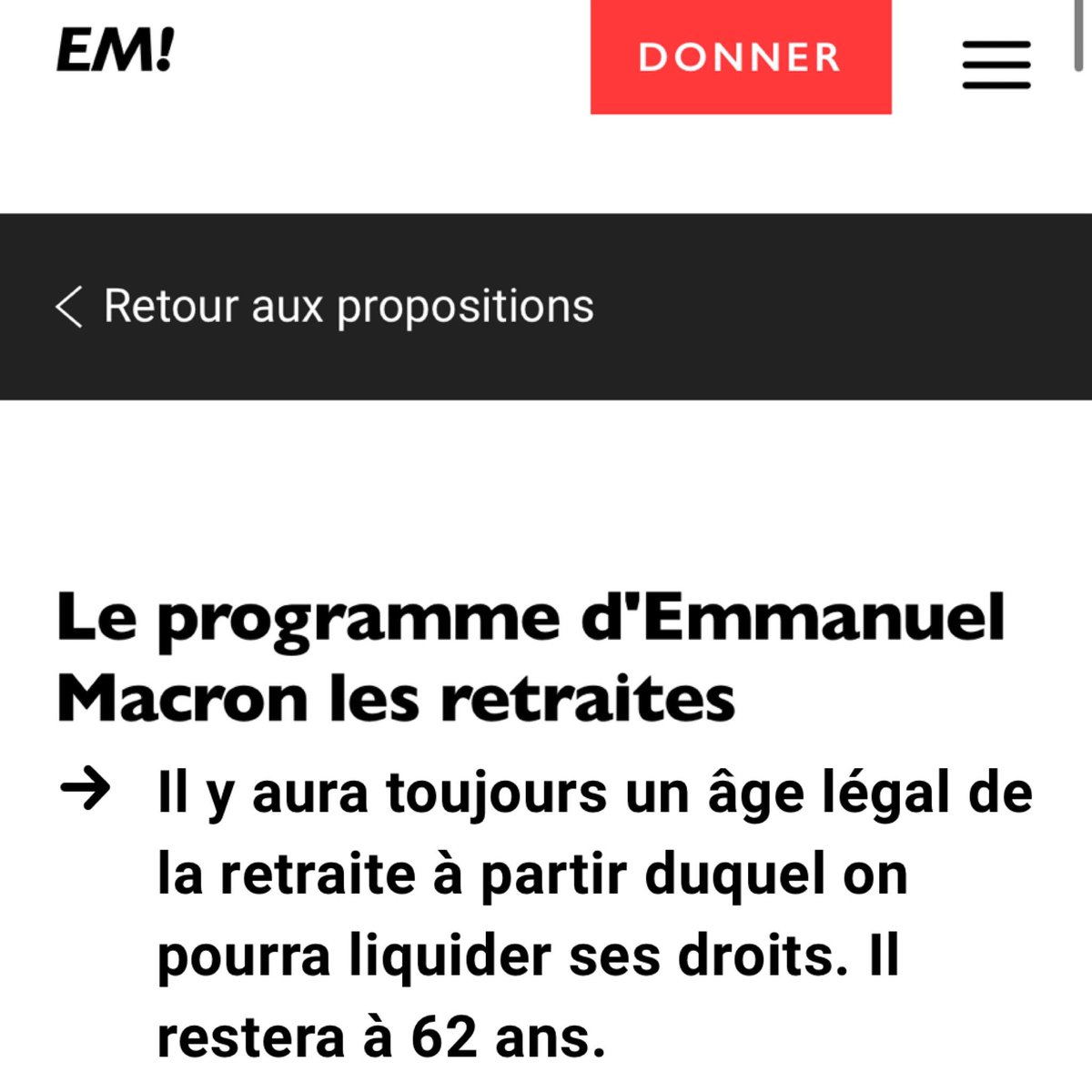 Hier soir, le pré-candidat <a href="/EmmanuelMacron/">Emmanuel Macron</a> a trahi les engagements de campagne du  candidat <a href="/EmmanuelMacron/">Emmanuel Macron</a> de 2017 sur les #retraites … aucune colonne vertébrale politique et une barre à droite toute digne de la primaire <a href="/lesRepublicains/">les Républicains</a> #Macron20h