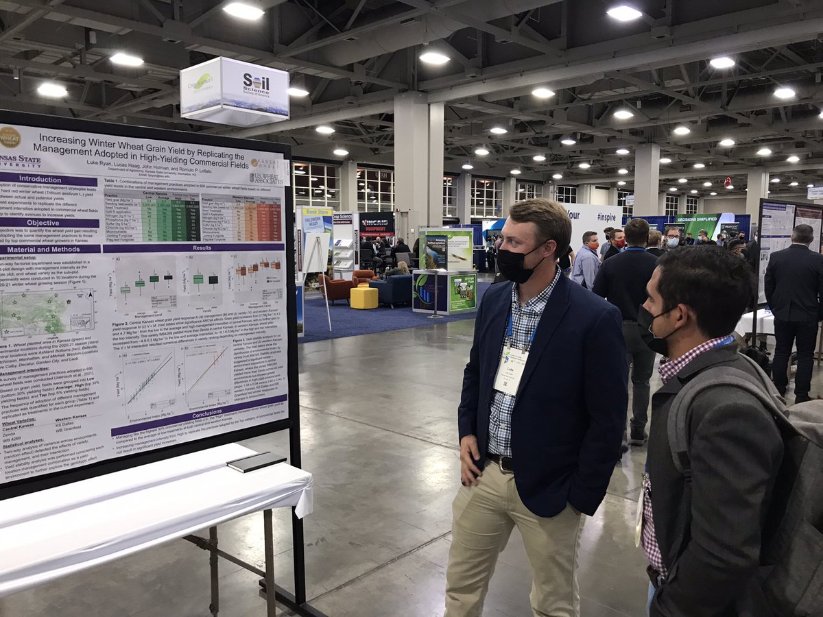 KSUWheat's tweet photo. @lpryan24 who is a MS student at @KSUWheat program at @KStateAgron presenting first year of data on his research, replicating what #wheat growers are doing in their own fields to maximize yields. @cropsssa C3 MS student competition! Thanks @KansasWheat for the support! https://t.co/x6EdnMG6TM