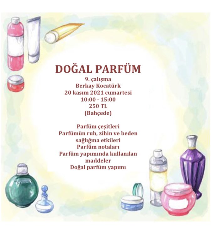 ZeytinburnuTBB's tweet photo. Sağlık Çevre Okulu kasım ayı eğitimlerimizden “Doğal Parfüm” kayıt için bilgi@ztbb.org adresimize mail gönderebilirsiniz. 
#ztbb #sço
#parfüm
#uçucuyağ #bitki #botanik #tıbbibitki #essensialoil https://t.co/SrCkcGf18X