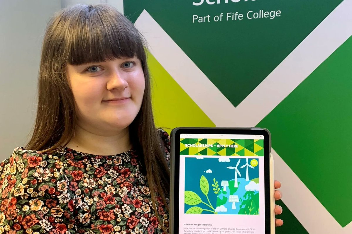 ClimateSt's tweet photo. .@fifecollege's #LynGold: "We were really keen to mark @COP26 &amp; the important issues around climate change amongst our students –launching our first #ClimateChange Scholarship has been the perfect way to do this" @LynGold #transforminglives @FCSAstudents

https://t.co/Y9BiMPDrjO https://t.co/t8IMFFSDoT