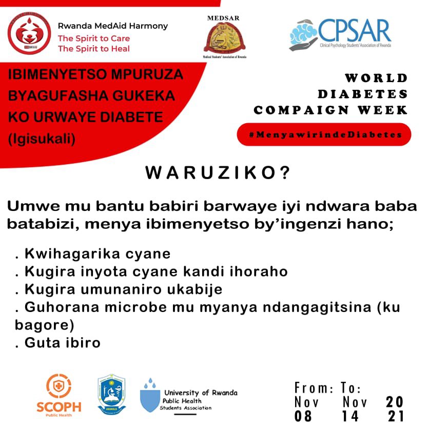ScophRwanda's tweet photo. « Access to diabetes care »
#WorldDiabetesDay2021 
Awareness week campaign #Day3 https://t.co/7zFTw46PgX