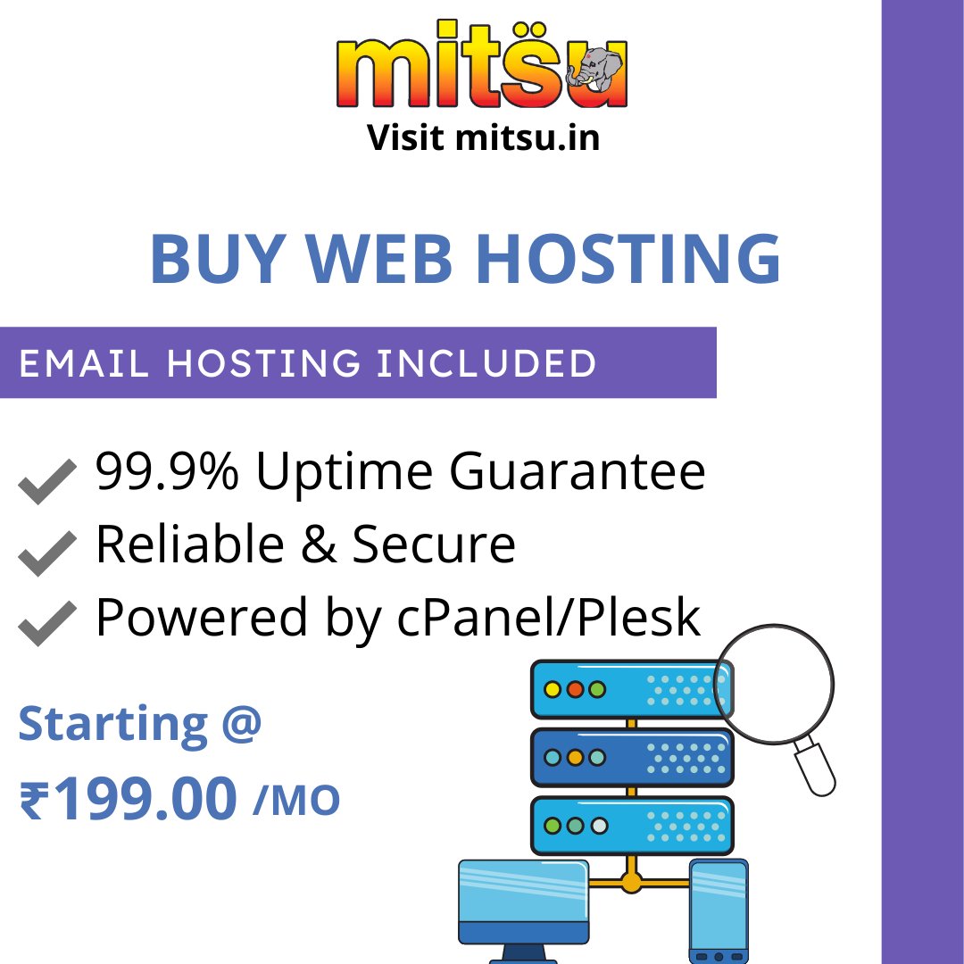 Do you want to stand out from the crowd of competitors? Let us help you get to the next level. Get started today by heading to our website and buy Web Hosting at just Rs. 199.00 /MO With Mitsu you get: - 99.9% Uptime Guarantee - Reliable &amp; Secure - Powered by cPanel/Plesk. #mitsu