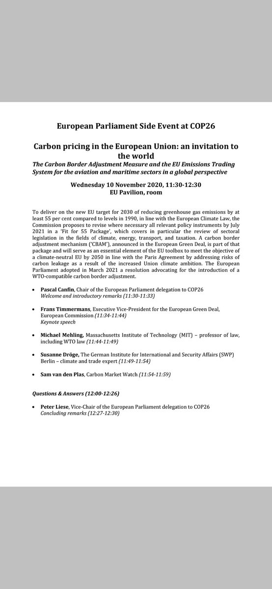 ENVI Committee Press (@ep_environment) on Twitter photo #COP26
Today at 11.30-12.30 GMT (12.30-13.30 CET), the European Parliament is hosting a side event on carbon pricing in the EU with <a href="/pcanfin/">Pascal Canfin</a> <a href="/peterliese/">Peter Liese MEP</a> @TimmermansEU
<a href="/mmehling/">Michael Mehling</a> <a href="/droege_s/">Susanne Droege</a> <a href="/sam_vdp/">sam</a>
Follow it live here
multimedia.europarl.europa.eu/en/european-pa… #COP26
Today at 11.30-12.30 GMT (12.30-13.30 CET), the European Parliament is hosting a side event on carbon pricing in the EU with <a href="/pcanfin/">Pascal Canfin</a> <a href="/peterliese/">Peter Liese MEP</a> @TimmermansEU
<a href="/mmehling/">Michael Mehling</a> <a href="/droege_s/">Susanne Droege</a> <a href="/sam_vdp/">sam</a>
Follow it live here
multimedia.europarl.europa.eu/en/european-pa…