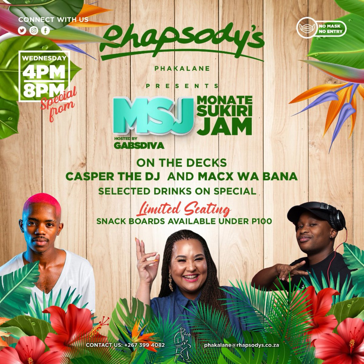 MacxWaBana's tweet photo. Weekend e thoma ka Laboraro 🥳
@Casper_thedj and I are on duty today at Rhapsody’s Phakalane #MSJ hosted by @GabsDiva 🔥
Specials run from 4pm to 8pm so come early! https://t.co/gXmTz8PyMc