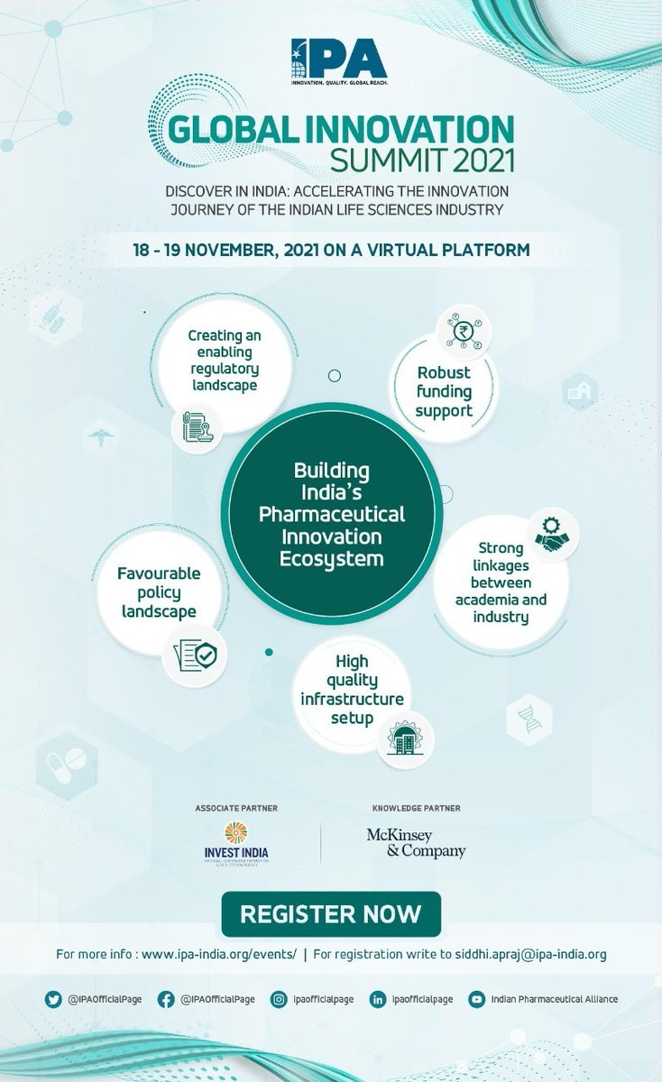 investindia's tweet photo. Hear subject experts, Govt. officials, investors &amp; industry stalwarts discuss various approaches to pharma innovation - at the 'Discover in India: Accelerating the innovation journey of the Indian life sciences industry' summit.

Register TODAY! https://t.co/SOqUAqySWt https://t.co/vIDi72MAUG