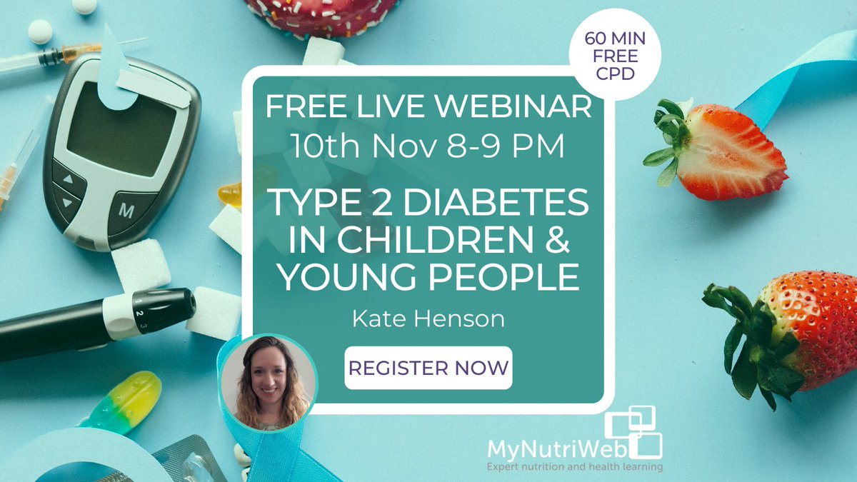 MyNutriWeb's tweet photo. 🌥️ Good Morning 😎 🌞

🤩 TONIGHT - We have an excellent webinar with RD Kate Henson &amp; @dtwenefour - Type 2 Diabetes in Children &amp; Young People @DiabetesUK

✡️ Register for FREE- https://t.co/wYnXCxwdny

✔️ Approved for CPD by @AfN_UK_ ✔️

@DiabetesUKProf @DSG_BDA @BDA_Dietitians https://t.co/i8BAoQY1MX