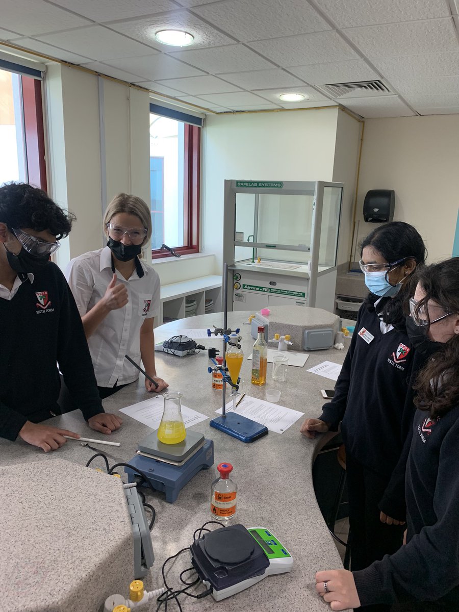 DESCscience's tweet photo. A-level Chemists busy making biodiesel (made up of long chain fatty acid esters!) as part of our everyday esters topic! Stirrer hot plate practice going well 🤩 @DESCDubai https://t.co/SrPtnQNYos