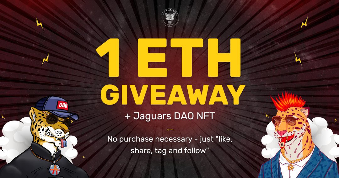 lewis_dynamo's tweet photo. ❗❇ 1 ETH Giveaway ❇❗

Let's spread the launch of Jaguars DAO
1 ETH &amp; 1 Jaguars DAO NFT

The more tasks you complete, the more chances you have to win🎁
No purchase necessary! Just like, share, and follow! 

https://t.co/m65vOVLcZB

#NFT #DAO #Giveaway #NFTGiveaway https://t.co/EXD67tfUsv