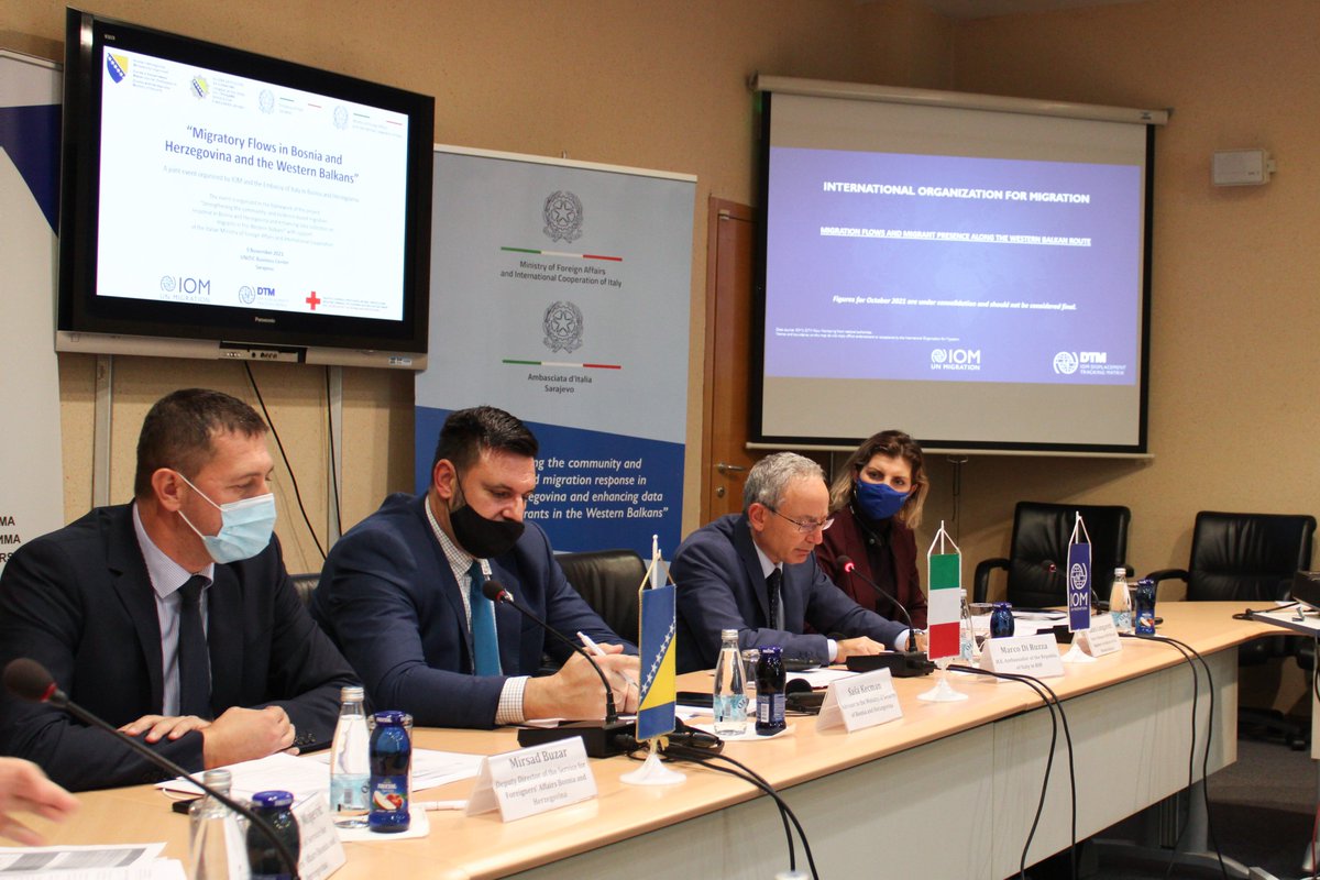 IOMBiH's tweet photo. 🔵 Key #migration trends in the WB
🔵 Data collection 
🔵 Understanding of flows 
➡️ to better inform the humanitarian response, discussed yesterday in #Sarajevo.

@DTM_IOM event by @iombih  &amp; @italyinbih @italymfa 🇮🇹, in collaboration with @MSBosnia 🇧🇦, @spsgovba &amp; @RedCrossBH. https://t.co/WI23IpF2LG