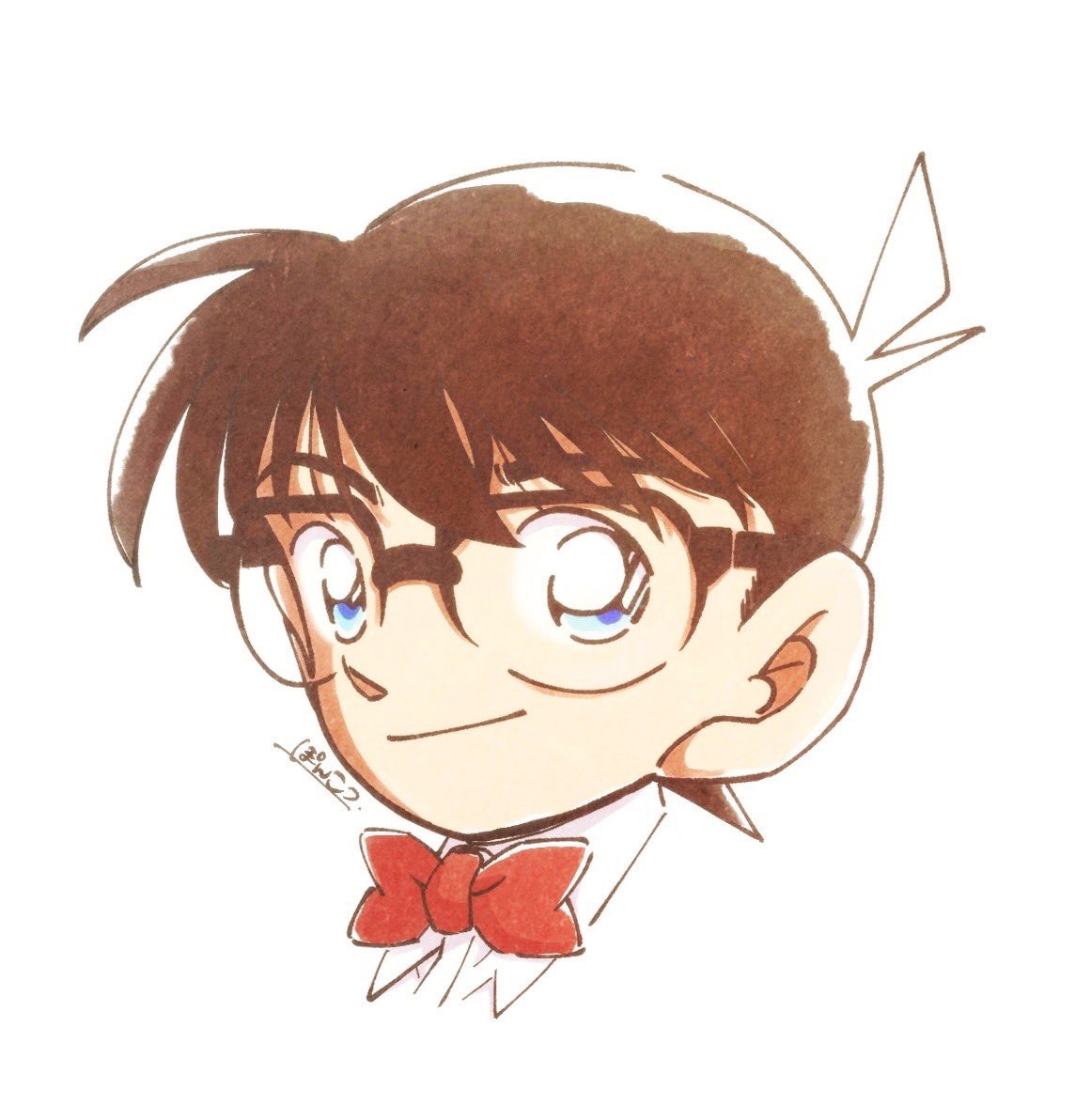 1boy male focus blue eyes solo bow red bow smile  illustration images