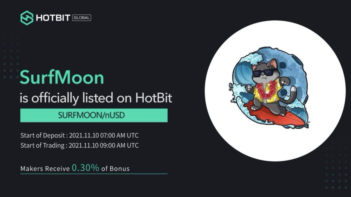 SurfMoonToken's tweet photo. @Hotbit_news 🔥 HOTBIT LISTING IMMINENT 🔥 #bsc #Binance  #DeFi #surfmoon #exchange https://t.co/Lg0fRnd3U7