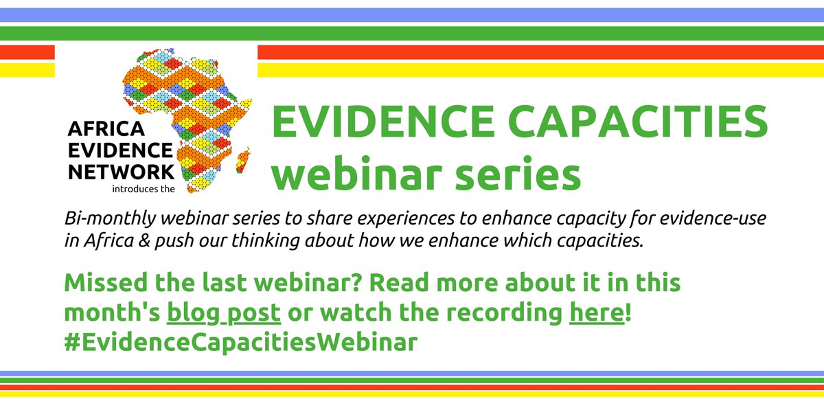 Africa_evidence's tweet photo. Share you’re your insights on the topic of the second #EvidenceCapacitiesWebinar, ‘Designing equity into evidence-informed decision-making capacity development in Africa’ on LinkedIn 💬https://t.co/HFT8ps0Ltb 

Missed the webinar? Catch up on this blog 📑 https://t.co/wSeBpM2sov https://t.co/Hw3uWB6tfc