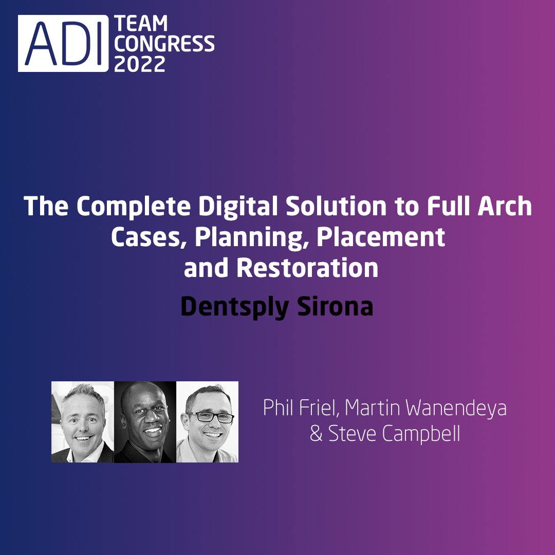 ADI_dental's tweet photo. @DENTSPLY_UK hands-on workshop.

Dr Phil Friel, Dr @MartinWanendeya &amp; Steve Campbell: 
The Complete Digital Solution to Full Arch Cases, Planning, Placement and Restoration
Timings.

Thursday 26 May at 09:30 – 12:30 and 14:00 – 17:00.

3 hours vCPD. https://t.co/dJtIAenR0J