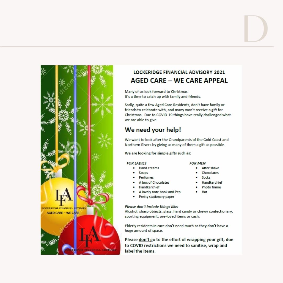 DslLaw's tweet photo. We are proud to be supporting Lockeridge Financial Advisory in their “Aged Care - We Care Appeal” for 2021. 

Please get in touch with DSL at hello@dsllaw.com.au or 1300 DSL Law to find out how you can help us help LFA this Christmas. 

#lockeridgefinancialadvisory #agedcare https://t.co/gBK0FHb2L1