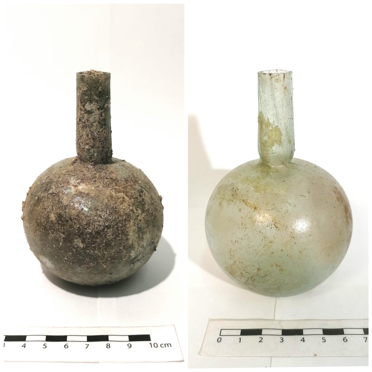 MuseuConcaDella's tweet photo. Bon dia! Voleu saber com s’aconsegueix l’abans i el després de la primera imatge? Aquest ungüentari de vidre (que ja us hem mostrat anteriorment) va aparèixer a l’excavació feta per @AesoRecerca a la Vil·la romana de Llorís aquest estiu. https://t.co/i9dbl3i0Pv