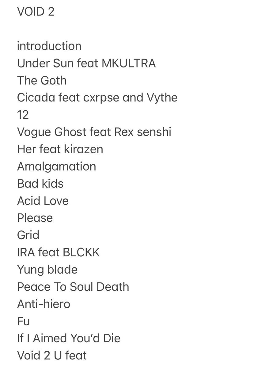 elysthane's tweet photo. Current VOID 2 track list https://t.co/nCuiUr6qEZ