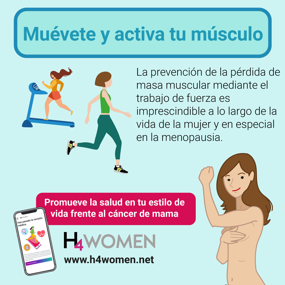 ¿Cómo reducir #factoresderiesgo frente al #cáncerdemama?
Muévete y activa músculo.
La prevención de pérdida de #masamuscular con ejercicios de #fuerza es imprescindible en la vida de la mujer, en especial en #menopausia.
¡Promueve #salud en tu estilo de vida!
#elcambioempiezaenti