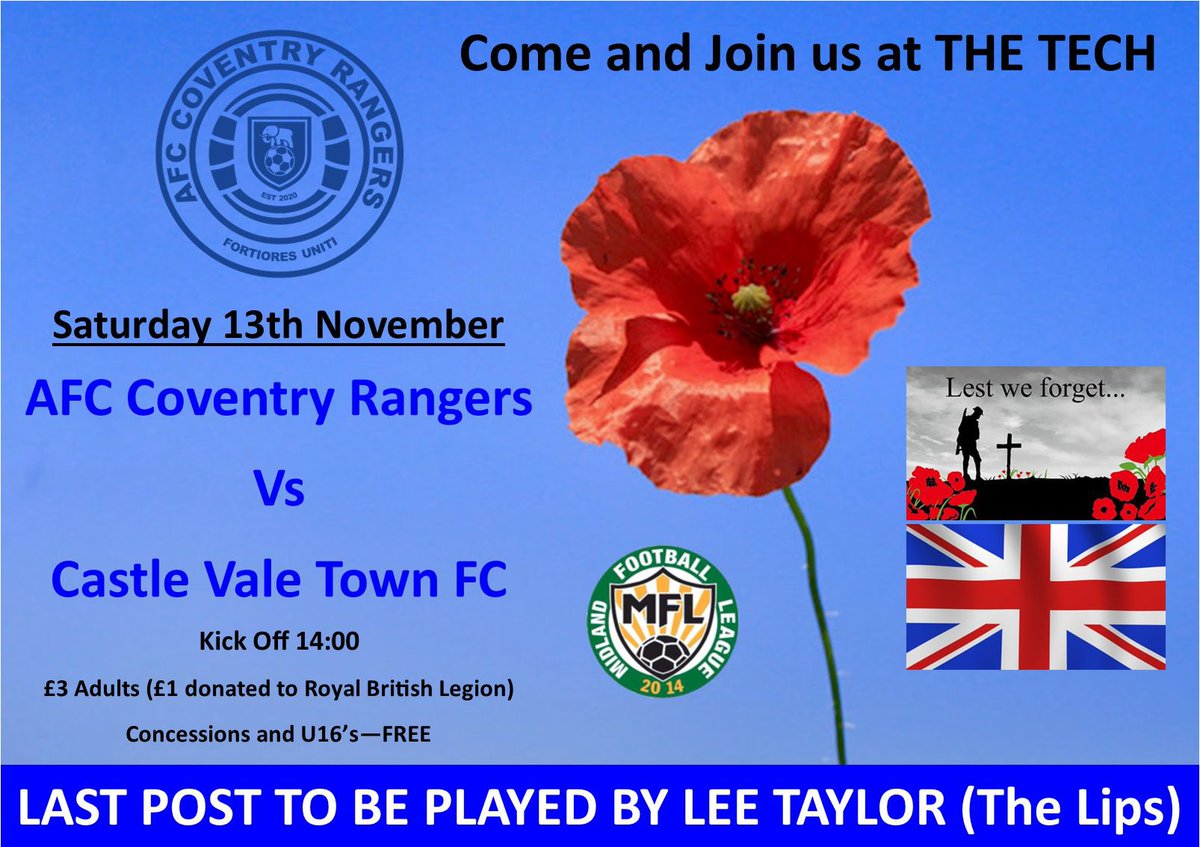 AFCCovRangers's tweet photo. This Saturday at The Cov Tech Sporting Club - everyone welcome! CV4 8DY - please feel free to retweet. #StrongerAsOne https://t.co/jG0M905OjO