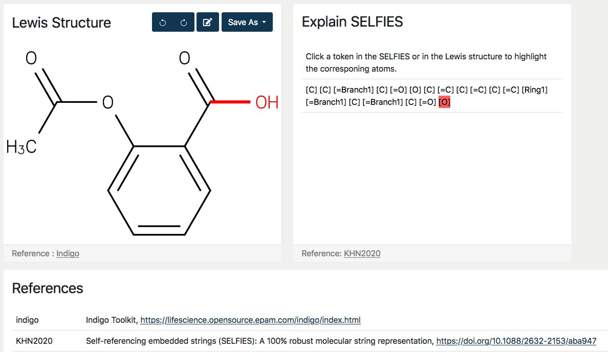 LERULI_com's tweet photo. SELFIES rulez! You can click on string or graph elements to color highlight the corresponding fragments ... SELFIES made easy! @Dom1Lemm worked hard to make this happen! Many thanks to @MarioKrenn6240  @P_Friederich @A_Aspuru_Guzik @florian_hase and AkshatKumar Nigam! #compchem https://t.co/AsP72dILnK