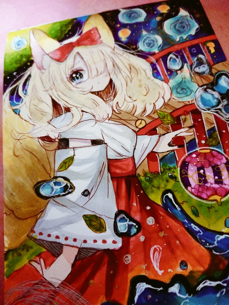 狐火と宴 絵描きさんと繋がりたい コピック イラスト好きな人 ももうさぎ 水彩とコピック のイラスト