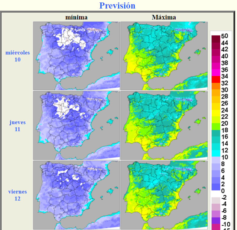Temperaturas previstas hasta el viernes