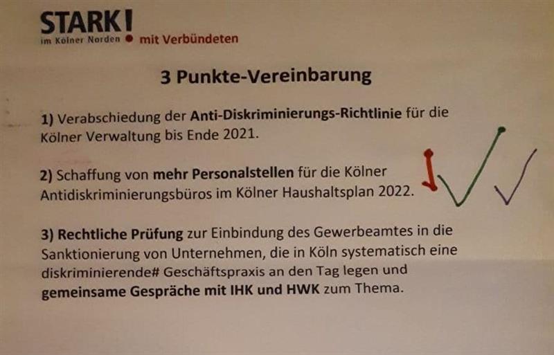 stark_koeln's tweet photo. Bleiben noch 2 Punkte aus der 3-Punkte-Vereinbarung, die von einem breiten Bündnis entwickelt und von @GrueneKoeln @KoelnSPD @_CDU_Koeln @dielinkekoeln @fdp_koeln #VoltKöln mitgetragen werden. Der erste Schritt ist gemacht, wir bleiben dran! #koelnmussreden #communityorganizing https://t.co/KBJG1h3Z3u