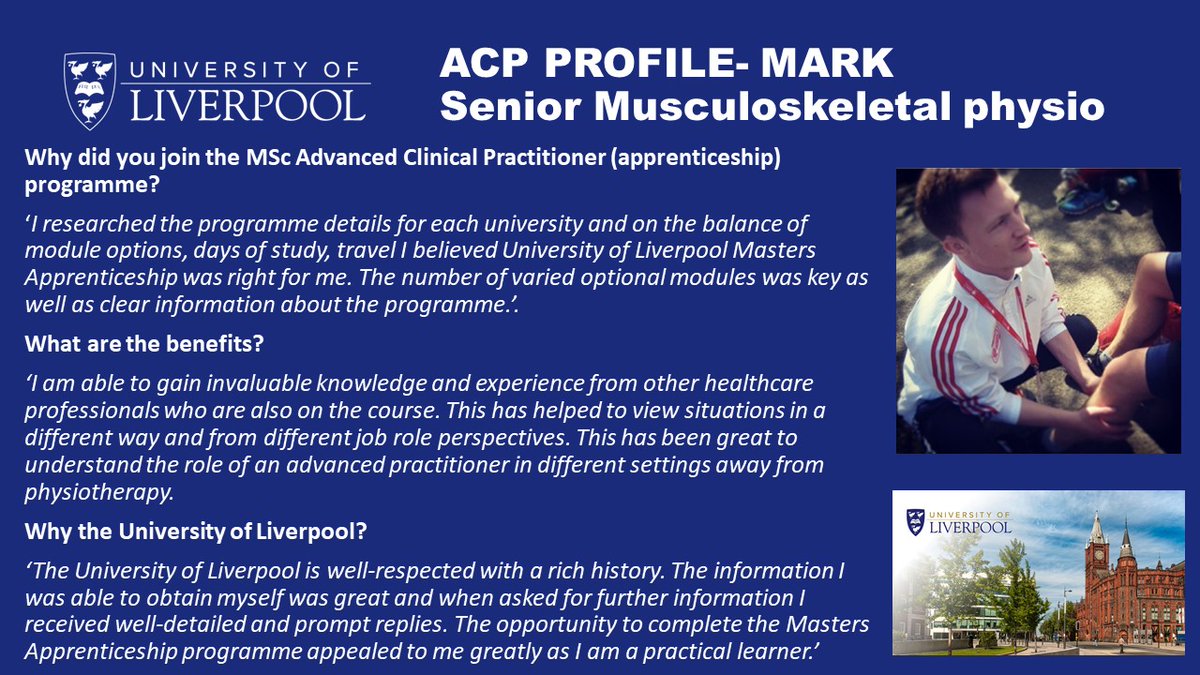 LivUniAdvPract's tweet photo. #AdvPracweek21 here's Mark, another of our fabulous ACP apprentices, and why he chose to join the ACP apprenticeship programme @LivUniHealthSci  @LivUni 
@AscentiHealth @NHSHEE_NWest @AAPEUK @MarkShannon23 https://t.co/alwkaYr0mR