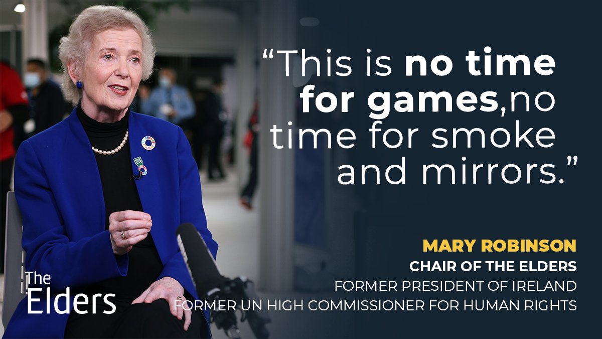 Mary Robinson calls for transparency, accountability and meaningful commitments from nation states as #COP26 enters the crucial final days.