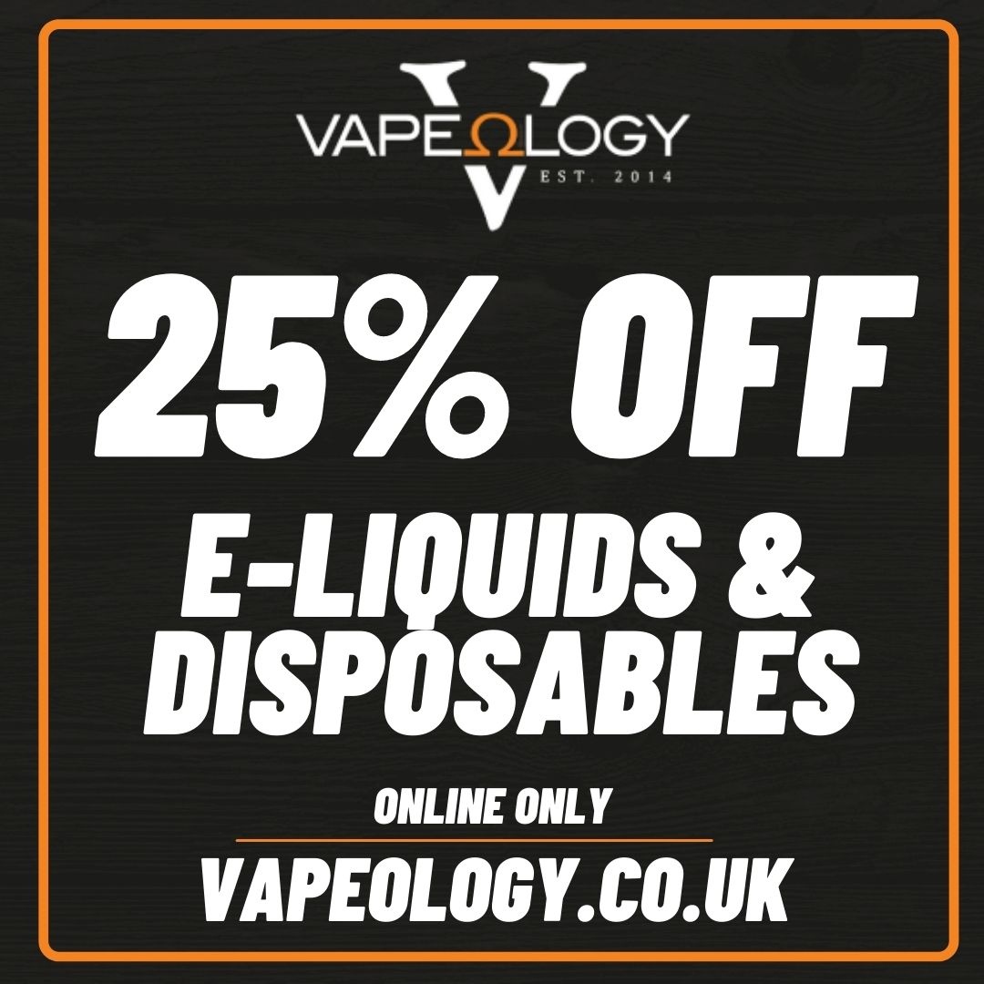 Don't Forget 👀 We are still offering 25% OFF E-Liquids &amp; Disposables online, get a huge saving on brands such as Zeus Juice, Geekbar, Dr Frost, Ultimate Bar and more! Check out vapeology.co.uk 💨