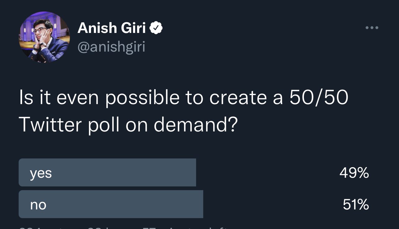 Anish Giri on X: I vote yes, making this a 50/50.   / X