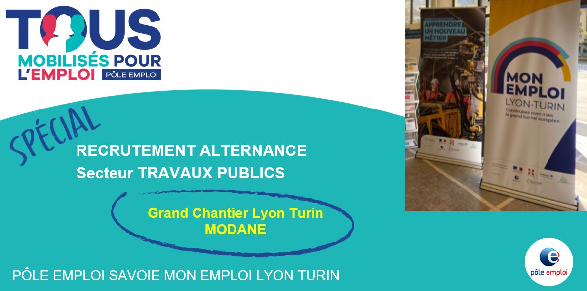 [#TousMobilisés] pour l'#emploi en #alternance 
La cellule @poleemploi_ara #MELT grand chantier #LyonTurin recherche des alternants service matériel (maintenance, rétrofit)
Intéressé.e❓👉urlz.fr/gLFf
📧melt.73056@pole-emploi.fr
#AvecPôleEmploi #Savoie <a href="/YETKINGULAY2/">Gulay YETKIN</a>