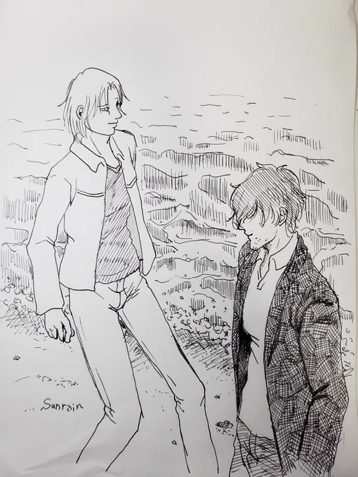 引き潮の間だけ現れるという砂の道。渡った先の小島で遊んで気がつけば、道はもうだいぶ細くなっていた。
「ほら、もう帰るぞ」
二人で歩む帰り道。足跡は、満ちゆく波にさらわれて行った。 