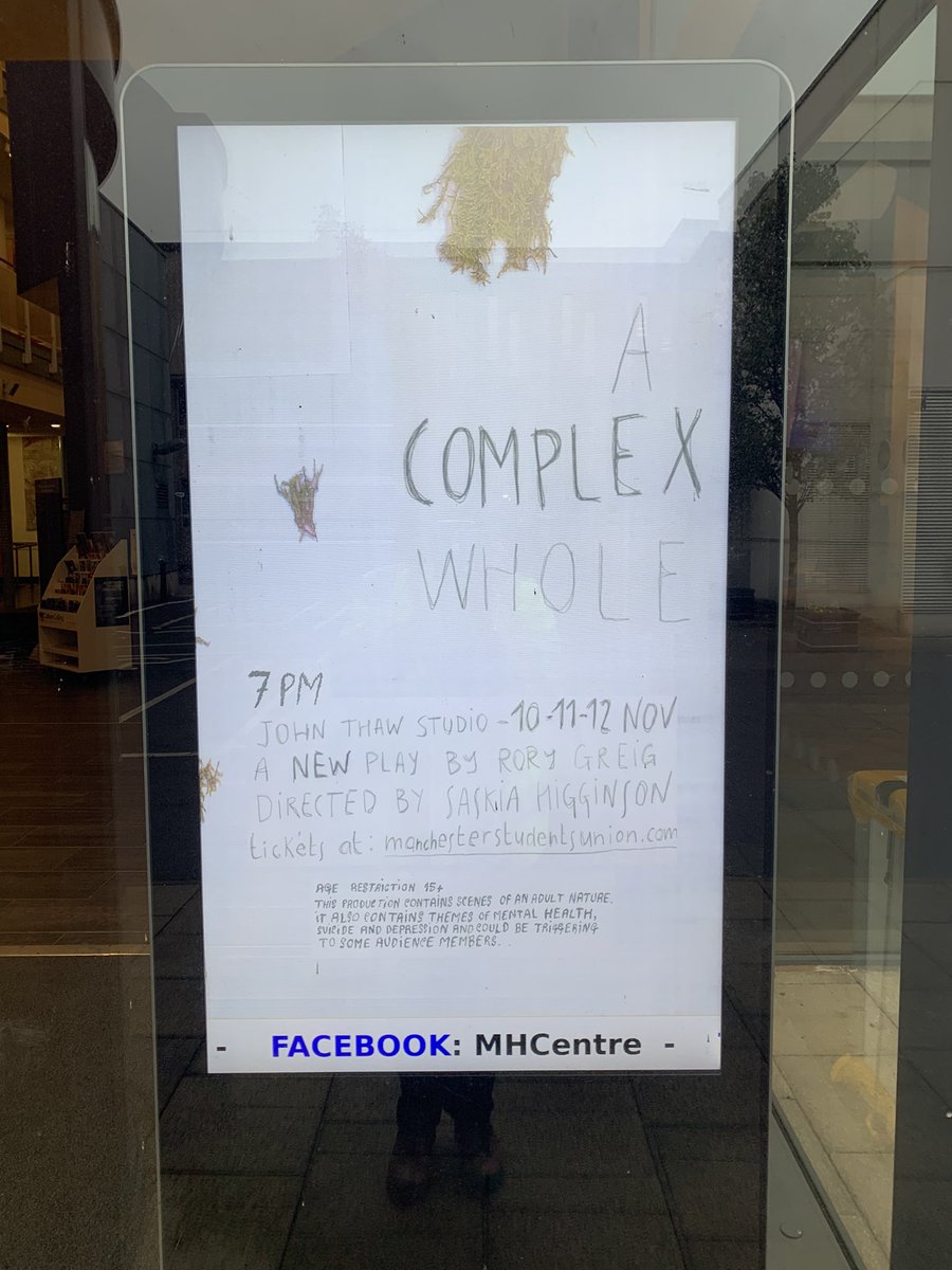 First show of <a href="/uomdramasoc/">UOM Drama Society!</a> Autumn Showcase tonight! New play by <a href="/UoMDrama/">UoM Drama & Film</a> third year, Rory Greig, and lovely poster too! Delighted to have student-led live performance back in the John Thaw studio theatre <a href="/MHCentre/">Martin Harris Centre</a>