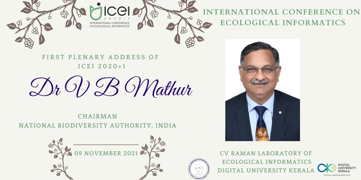 ICEIConf's tweet photo. Day 1 of #ICEI2020+1 successfully completed! @dukerala hosts 11th International Conference on Ecological Informatics
09 Nov 2021
1st Plenary Address by
Dr. V B Mathur,
Chairman
National Biodiversity Authority, India.
@moefcc @IPBES https://t.co/wyC5AKLBKH